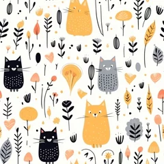 Foto auf Leinwand Seamless pattern with cute cartoon cats and hearts. Vector illustration. © Aonsnoopy