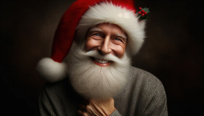 Joyful Senior Man in Santa Claus Hat