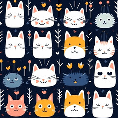 Cute cats seamless pattern. Hand drawn vector illustration for kids.