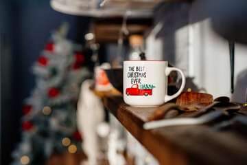 close-up photo of the Christmas cup in the kitchen