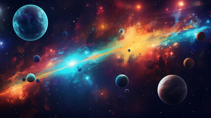 fantasy outer space planets illustration galaxies stars background wallpaper - obrazy, fototapety, plakaty