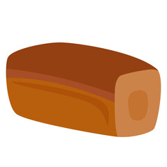 Classic whole wheat bread illustration in flat cartoon style, isolated on white background. Bakery menu