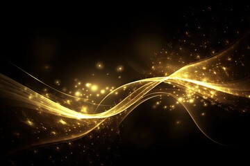 Fototapeta na wymiar Golden swirls of glowing abstract light. Luxurious design. Bright and shiny. Motion in gold and black. Sparkling bokeh. Christmas light show. Futuristic flow. Modern design