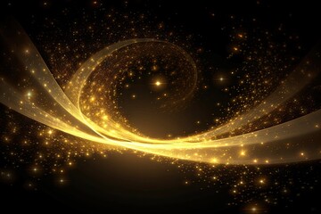 Fototapeta na wymiar Golden swirls of glowing abstract light. Luxurious design. Bright and shiny. Motion in gold and black. Sparkling bokeh. Christmas light show. Futuristic flow. Modern design