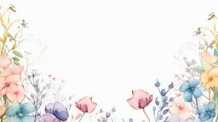 Watercolor flowers. Web banner with copy space