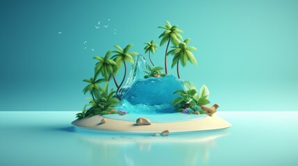 Fototapeta na wymiar Creative summer beach on smartphone with blue background. 3d rendering