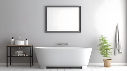 Mockup of image frame in the grey bthroom