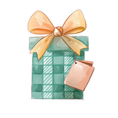 Watercolor green gift box illustration png transparent background