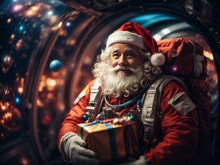 Obraz premium Noel's Lunar Abode: Santa's Interstellar Holiday Hideaway