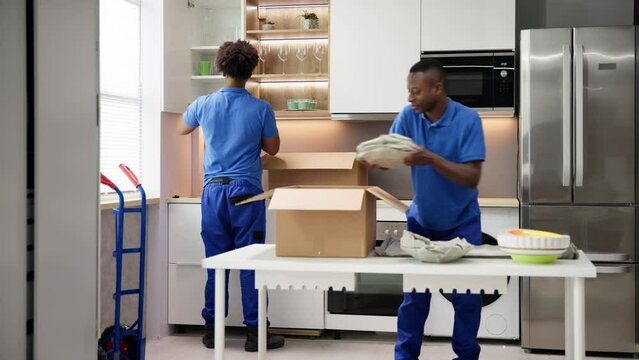 Packing Dishes In Home Apartment Room