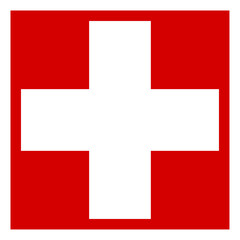 Red First Aid Kit Emergency Icon with Cross Symbol Sign. Vector Image.