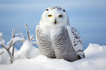 A snowy owl in the wintery landscape of Alberta,