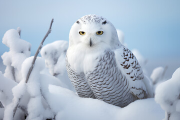 A snowy owl in the wintery landscape of Alberta,