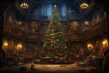 Fototapeta premium Classic and cozy Christmas holidays background theme with copy space. Generative AI