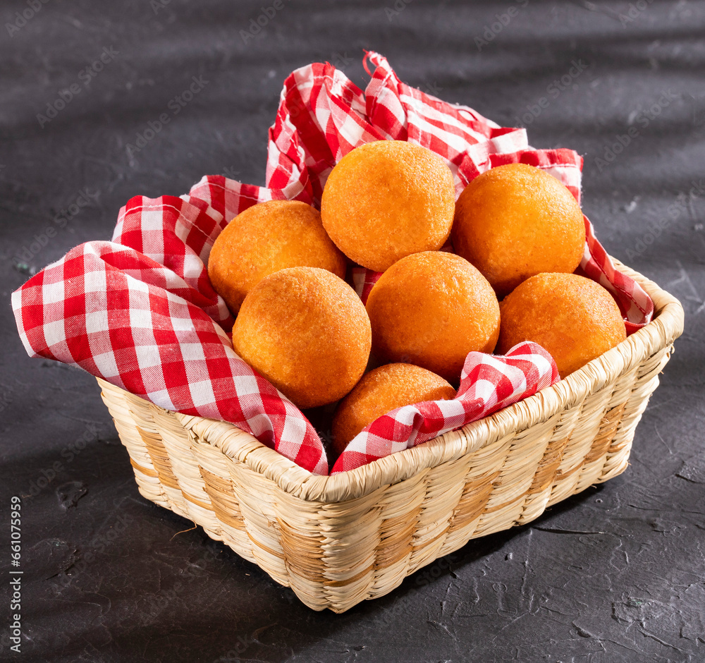 Canvas Prints Traditional Colombian buñuelos (Deep Fried Cheese Bread) Text space