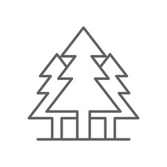 Pine tree icon. Simple outline style. Three trees, fir, evergreen, forest concept. Thin line symbol. Vector illustration isolated. Editable stroke.