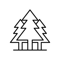 Pine tree icon. Simple outline style. Three trees, fir, evergreen, forest concept. Thin line symbol. Vector illustration isolated.