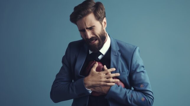 A man is holding his chest in pain.generative ai
