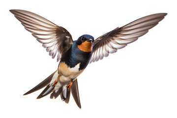 Barn Swallow Flying wings spread, bird, Hirundo rustica, flying against a white Or Transparent background, Generative AI