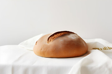 Brown round bread on white textile