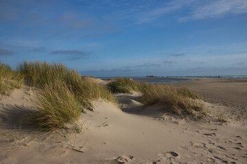 Nord- und Ostsee treffen aufeinander am Strand in Grenen, Skagen, Nordjütland, Dänemark