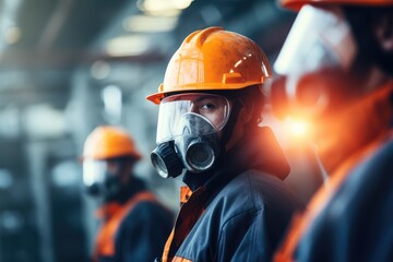 Fototapeta premium Steel industry workers in protective gear - Strength of industry - AI Generated