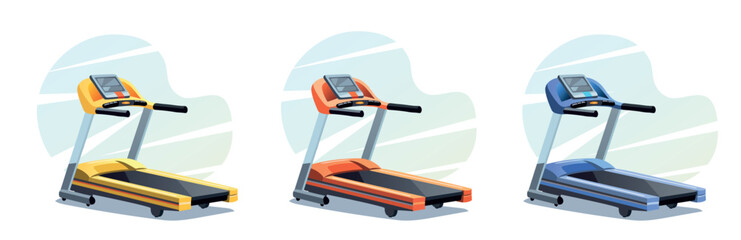 Set of Treadmill for Fitness. Cardio workouts. Sports exercises for health.