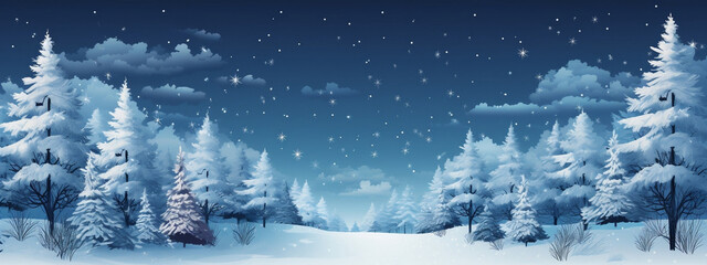Tranquil Christmas Forest with Snow and Pine Tree - Festive Banner Template