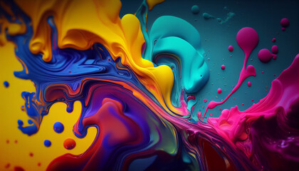 abstract colorful background with water, Abstract background with multicolor fluid paint. Colored bright background, Ai generated image 