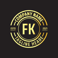 Professional simple Letter FK Circle Luxury Gold Color Vector Logo Template