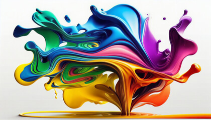 abstract background with splashes,  Abstract colorful bright vivid colors liquid acrylic paint motion flow on white background, Ai generated image 