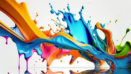 Deurstickers abstract background with splashes,  Abstract colorful bright vivid colors liquid acrylic paint motion flow on white background, Ai generated image  © FH Multimedia