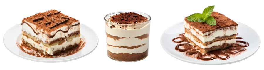 Very tasty tiramisu, dessert, different versions, isolated