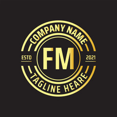 Professional simple Letter FM Circle Luxury Gold Color Vector Logo Template