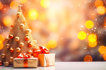 Whimsical Christmas Decor with Gift Boxes and Tree