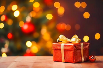 Fototapeta na wymiar Celebratory Holiday Scene with Christmas Tree, Gift Boxes