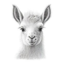 Cute Baby llama Face pencil drawing style isolated clear image clean ipromptmage white background 