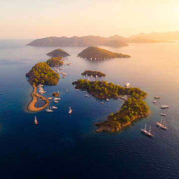Gocek Yassica Islands aerial shot with drone from above - Mugla, Turkey