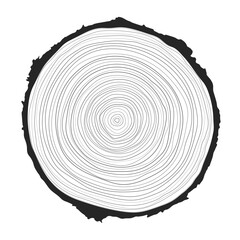 Vector illustration of a hand-drawn, wavy concentric tree ring pattern with an editable stroke, created from a sliced tree trunk with a ripple ring line pattern shape in organic wood - obrazy, fototapety, plakaty