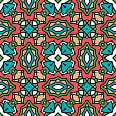 Seamless pattern with a complex ornamental composition. Imitation of stained glass. Vector illustration