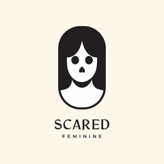 beautiful portrait scared face woman skull black hair feminine dia de muertos rounded shape modern clean logo design vector icon illustration