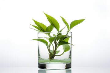 Green plant in a clear glass cup on a white background, Generative AI