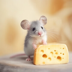  a gray mouse on a cheese cloudy
