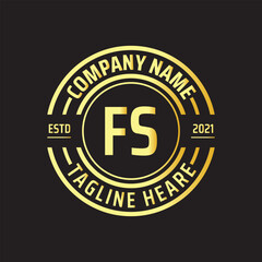 Professional simple Letter FS Circle Luxury Gold Color Vector Logo Template