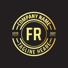 Fototapeta premium Professional simple Letter FR Circle Luxury Gold Color Vector Logo Template