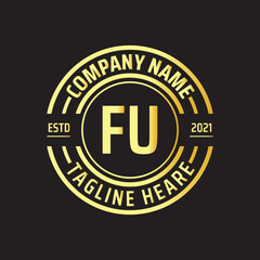 Fototapeta premium Professional simple Letter FU Circle Luxury Gold Color Vector Logo Template