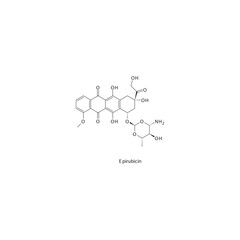 Epirubicin  flat skeletal molecular structure Anthracycline drug used in Ovarian cancer, breast cancer treatment. Vector illustration.