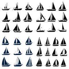 set of icons of sailing ships