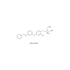 Mocravimod flat skeletal molecular structure Sphingosine-1-phosphate receptor modulator drug used in Multiple sclerosis treatment. Vector illustration.