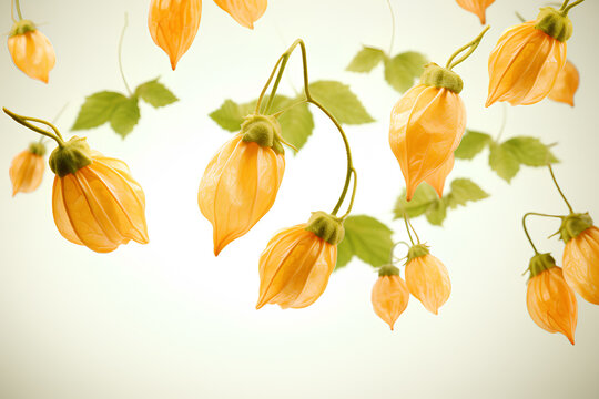 Physalis Berries flying isolated on a white background, Generative AI 